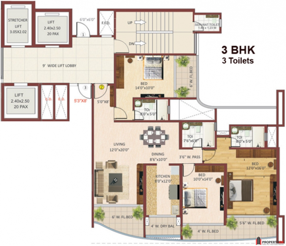 Rustomjee Elita 3 BHK floor plan