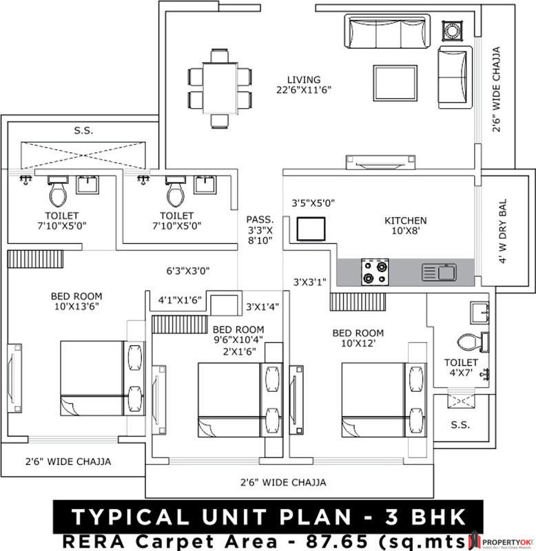 UK Sangfroid Floor Plan-3 BHK