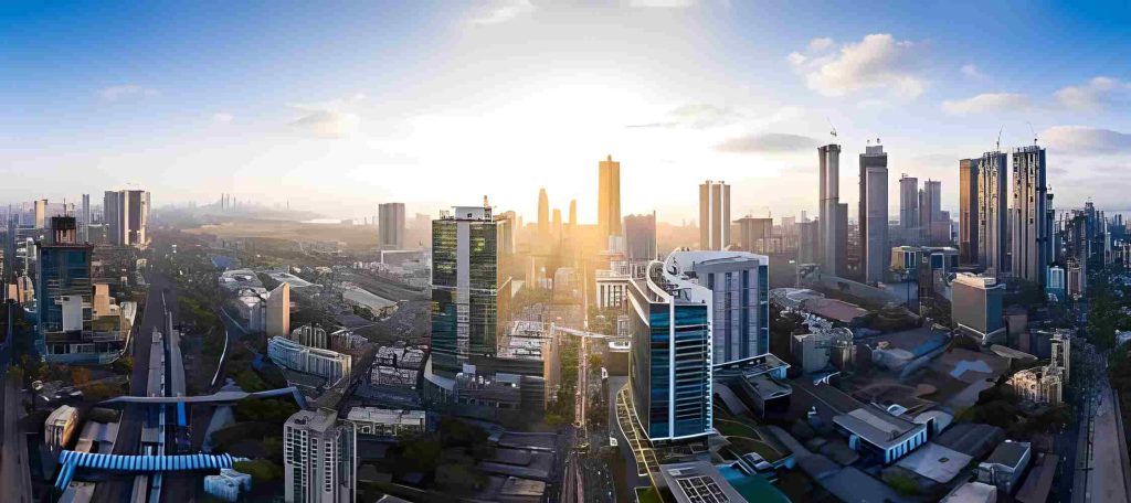 Aerial panoramic view of Mumbai's richest business district and skyscraper hub- Lower Parel. Various businesses, MNCs, corporates operate from here and it is a prominent skyscraper hub of Mumbai.